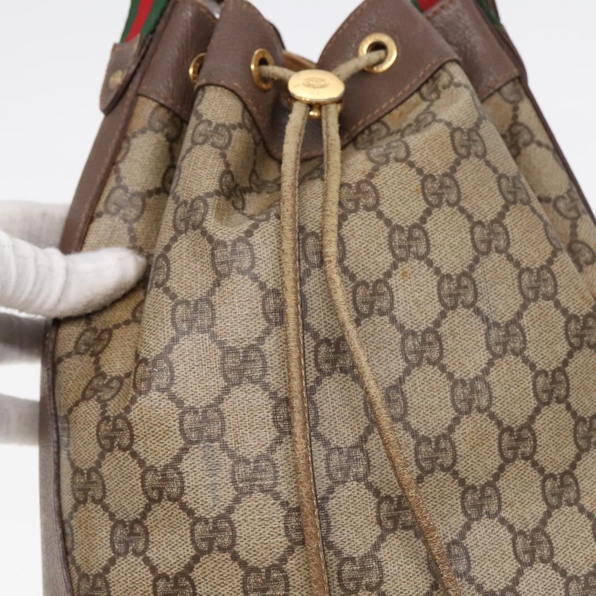 GUCCI GG Supreme Web Sherry Line Shoulder Bag PVC Beige Gold ep5600