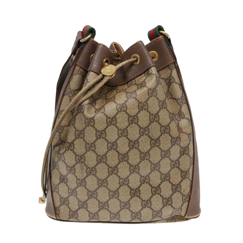 GUCCI GG Supreme Web Sherry Line Shoulder Bag PVC Beige Gold ep5600
