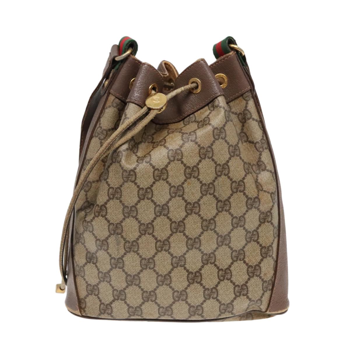 GUCCI GG Supreme Web Sherry Line Shoulder Bag PVC Beige Gold ep5600