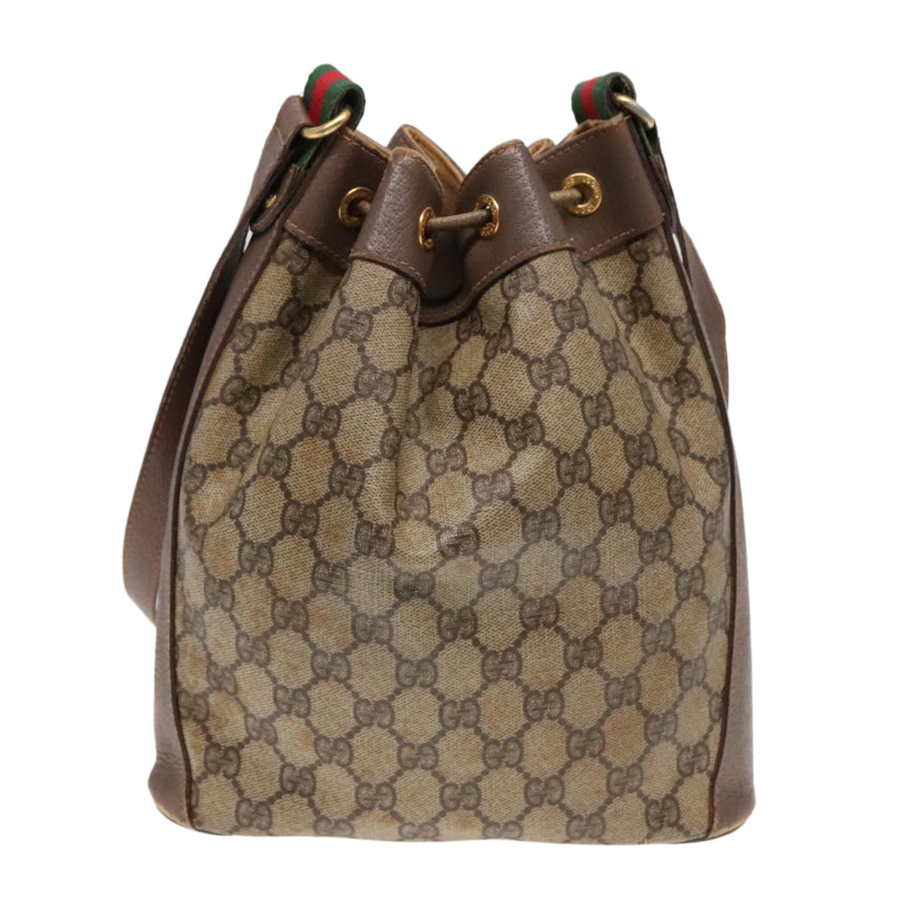 GUCCI GG Supreme Web Sherry Line Shoulder Bag PVC Beige Gold ep5600