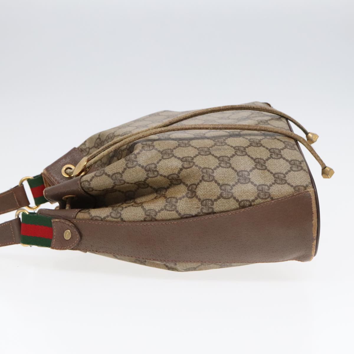 GUCCI GG Supreme Web Sherry Line Shoulder Bag PVC Beige Gold ep5600