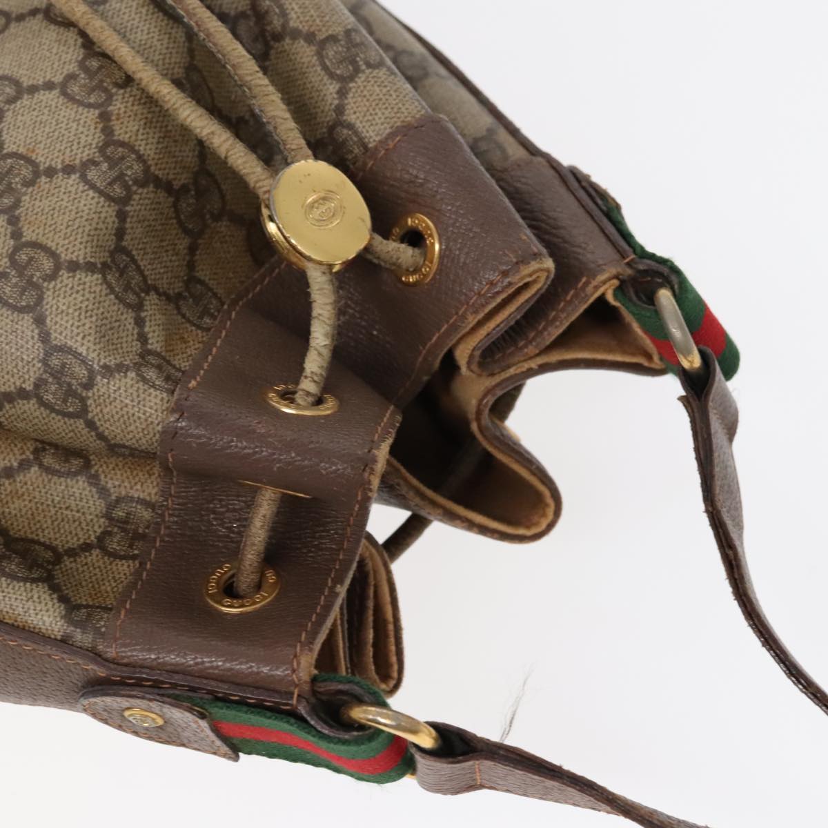 GUCCI GG Supreme Web Sherry Line Shoulder Bag PVC Beige Gold ep5600
