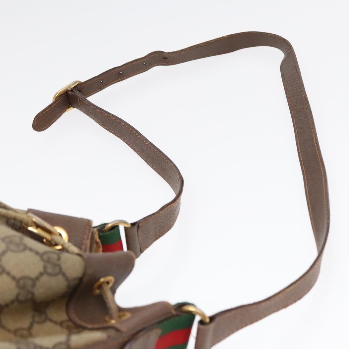 GUCCI GG Supreme Web Sherry Line Shoulder Bag PVC Beige Gold ep5600