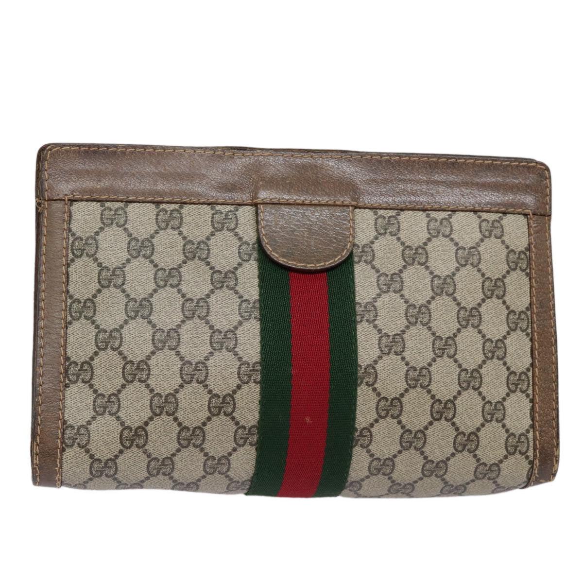 GUCCI GG Supreme Web Sherry Line Clutch Bag PVC Beige Red 010 378 ep5608