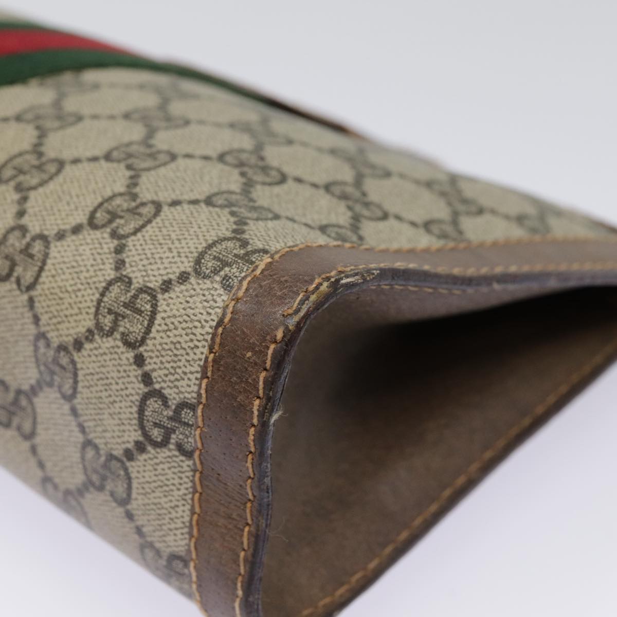 GUCCI GG Supreme Web Sherry Line Clutch Bag PVC Beige Red 010 378 ep5608