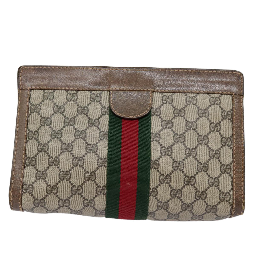 GUCCI GG Supreme Web Sherry Line Clutch Bag PVC Beige Red 010 378 ep5608