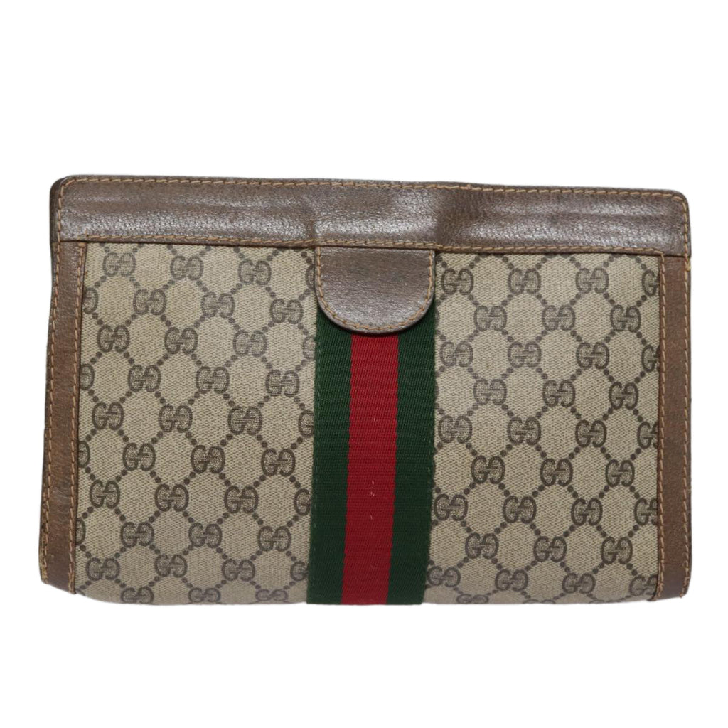 GUCCI GG Supreme Web Sherry Line Clutch Bag PVC Beige Red 010 378 ep5608