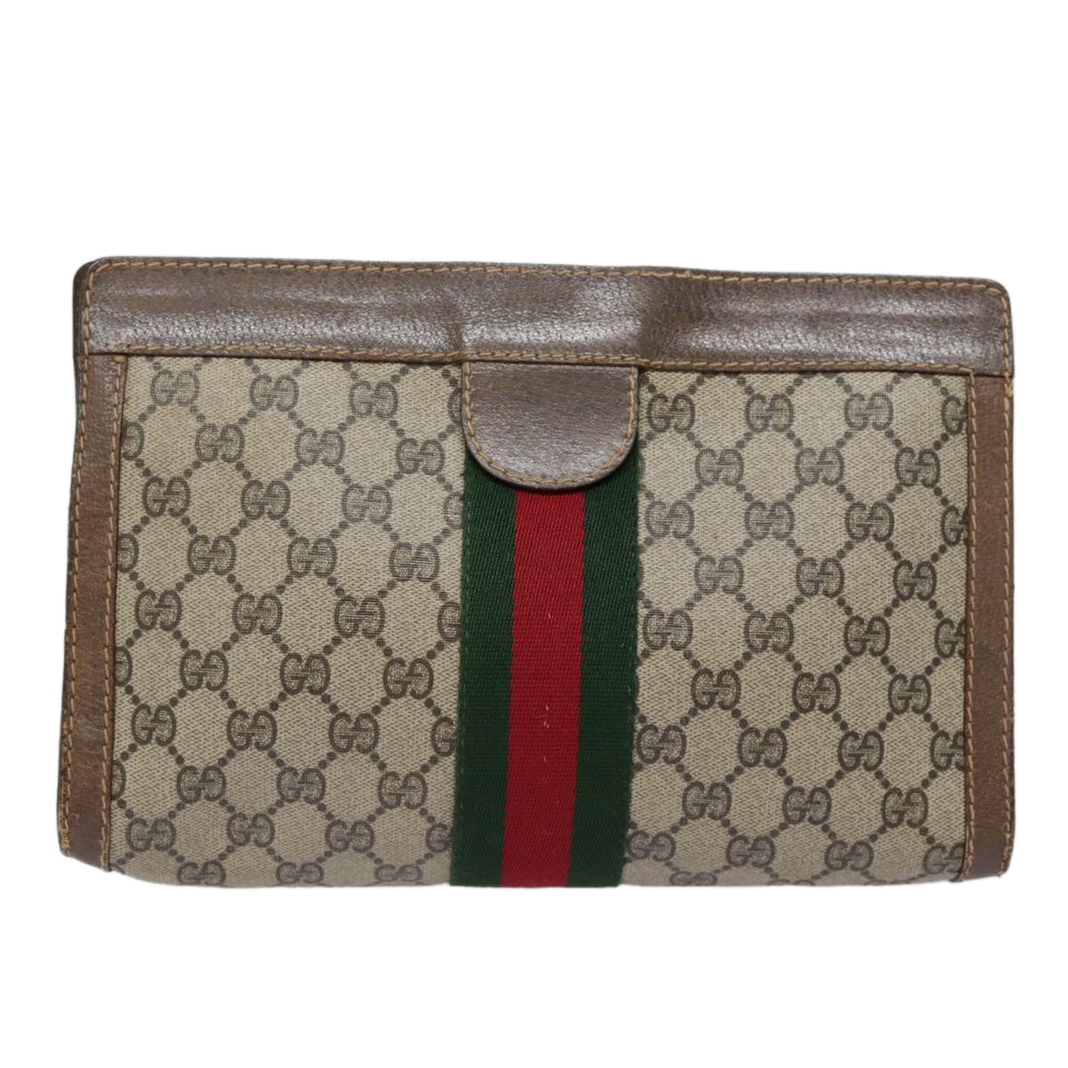 GUCCI GG Supreme Web Sherry Line Clutch Bag PVC Beige Red 010 378 ep5608