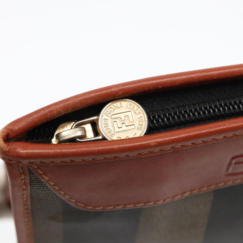 FENDI Pecan Canvas Clutch Bag Black Brown gold ep5609