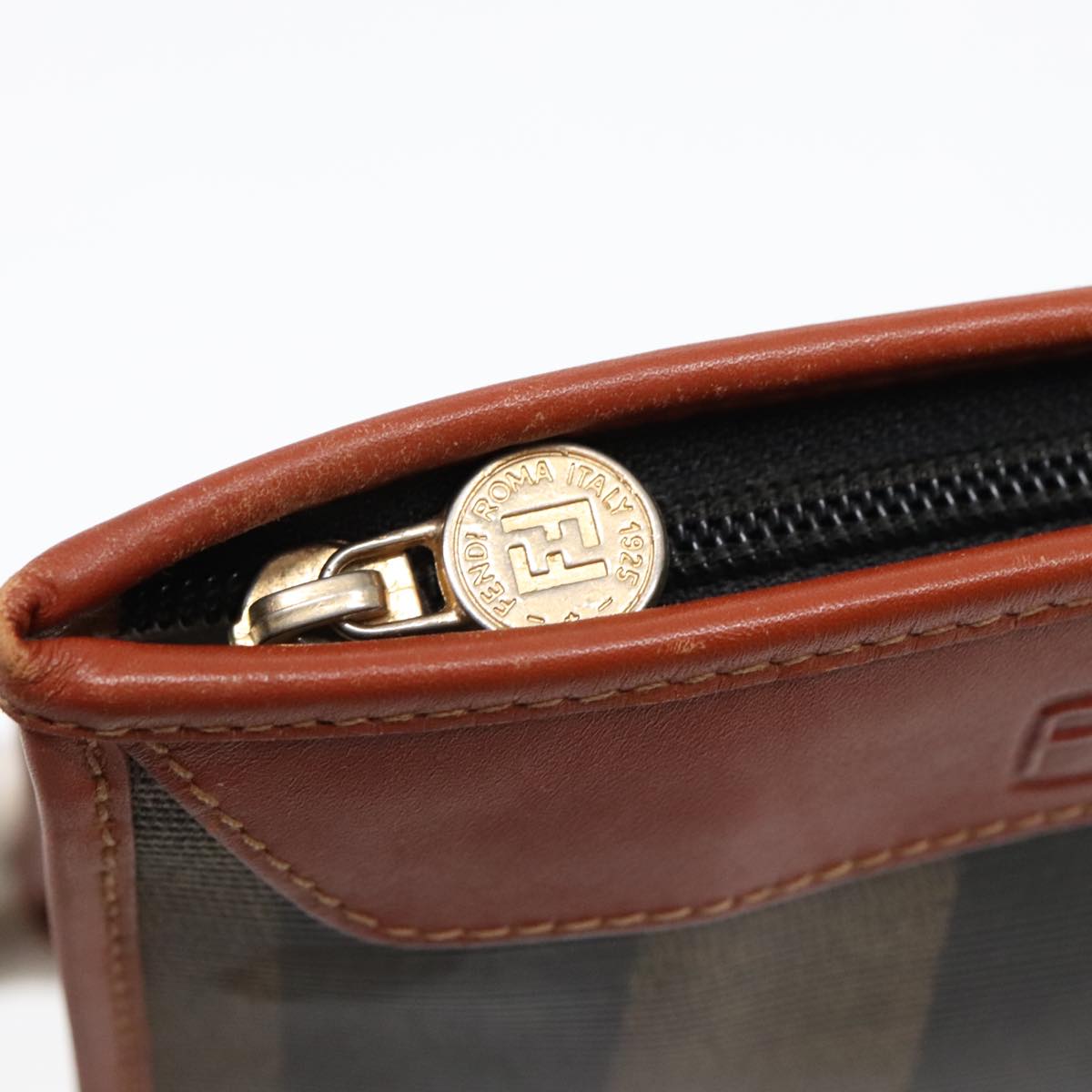 FENDI Pecan Canvas Clutch Bag Black Brown gold ep5609