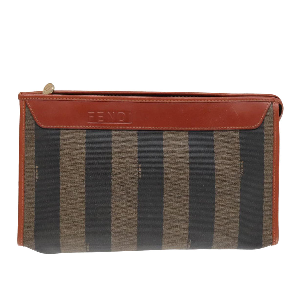 FENDI Pecan Canvas Clutch Bag Black Brown gold ep5609
