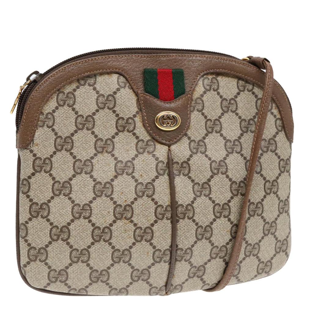 GUCCI GG Supreme Web Sherry Line Shoulder Bag PVC Beige Gold ep5610