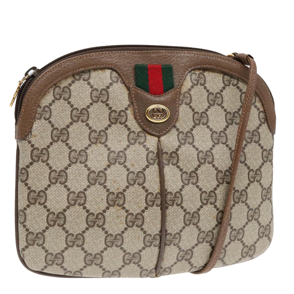 GUCCI GG Supreme Web Sherry Line Shoulder Bag PVC Beige Gold ep5610