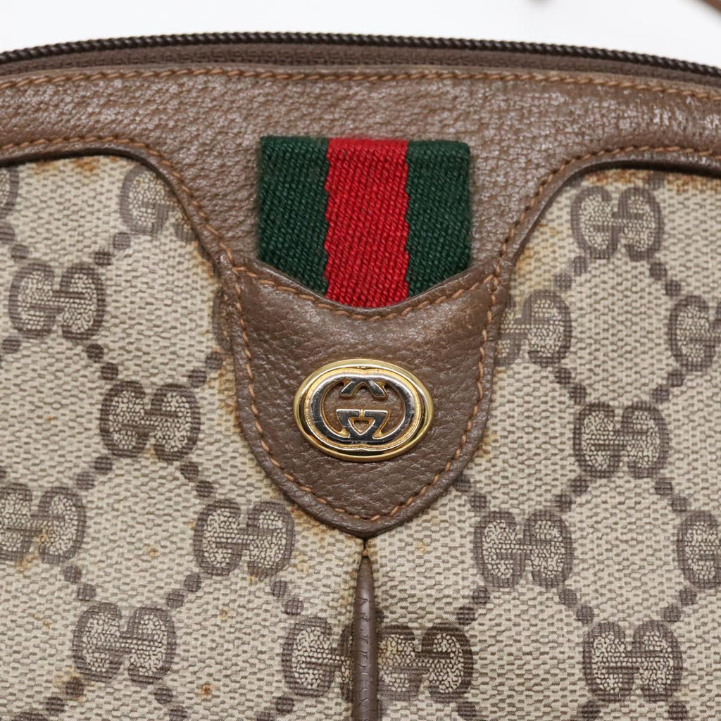 GUCCI GG Supreme Web Sherry Line Shoulder Bag PVC Beige Gold ep5610