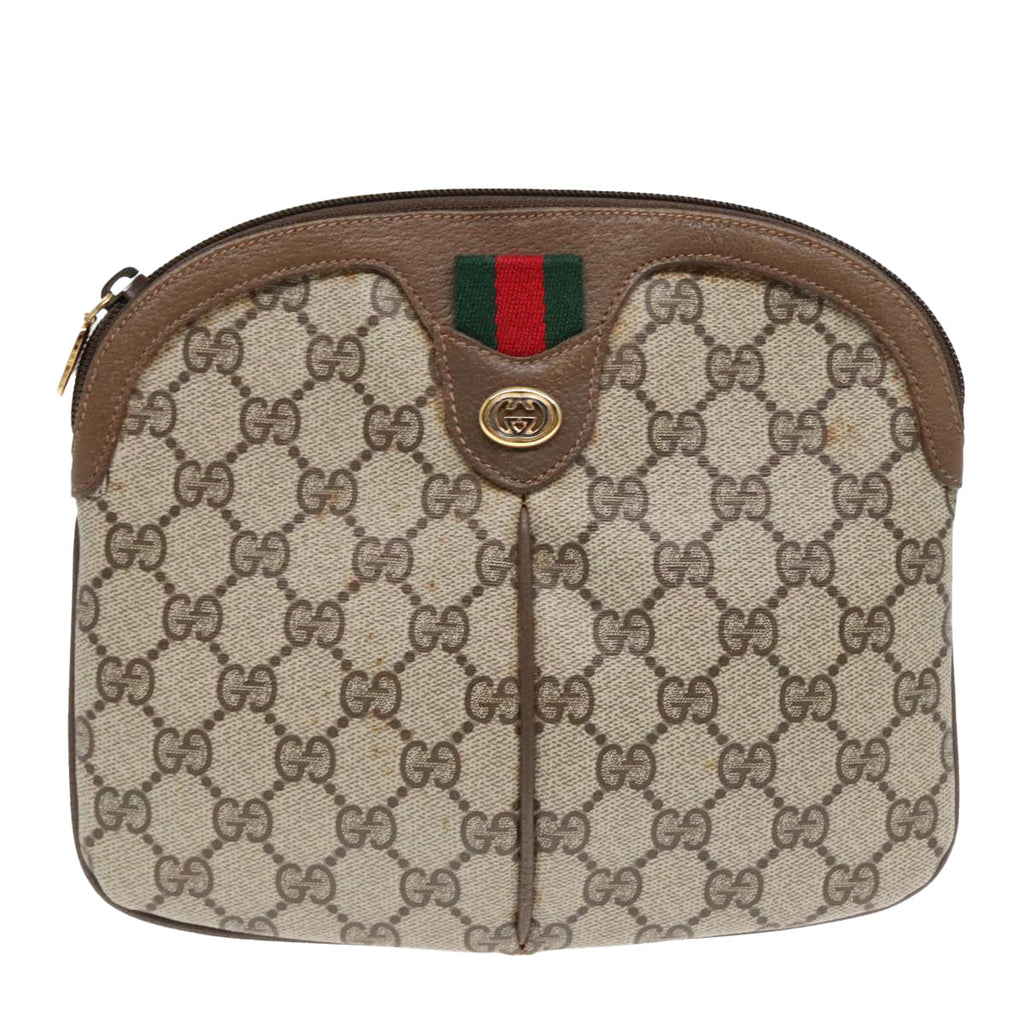 GUCCI GG Supreme Web Sherry Line Shoulder Bag PVC Beige Gold ep5610
