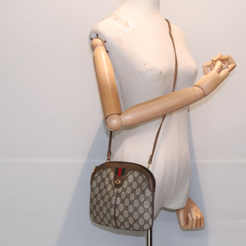 GUCCI GG Supreme Web Sherry Line Shoulder Bag PVC Beige Gold ep5610