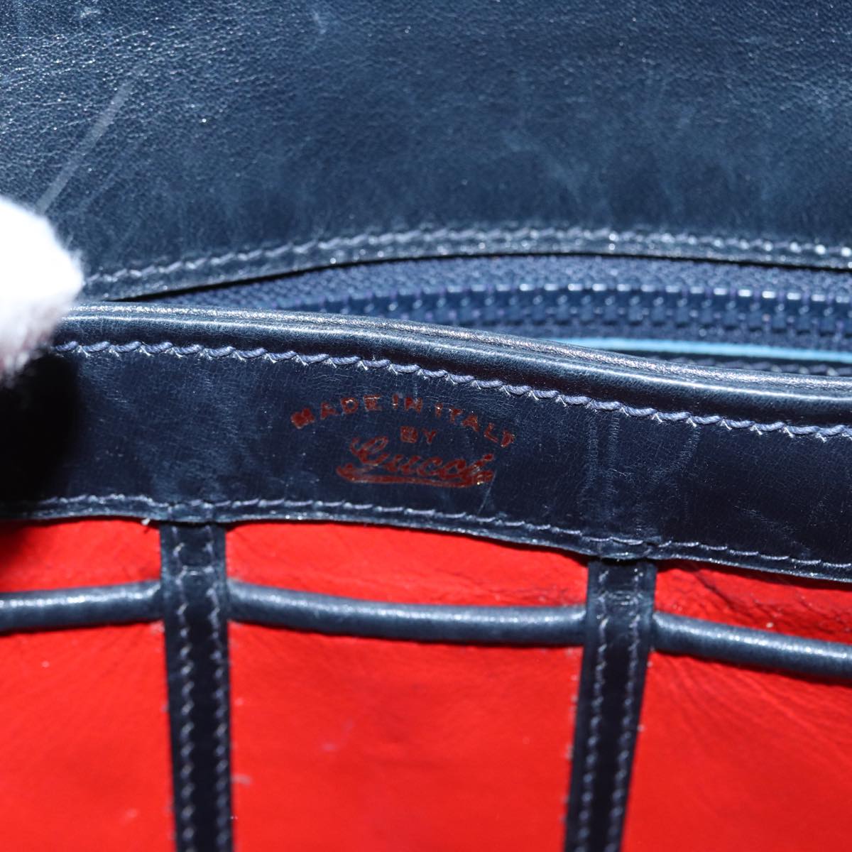 GUCCI Shoulder Bag Leather Navy Silver ep5614