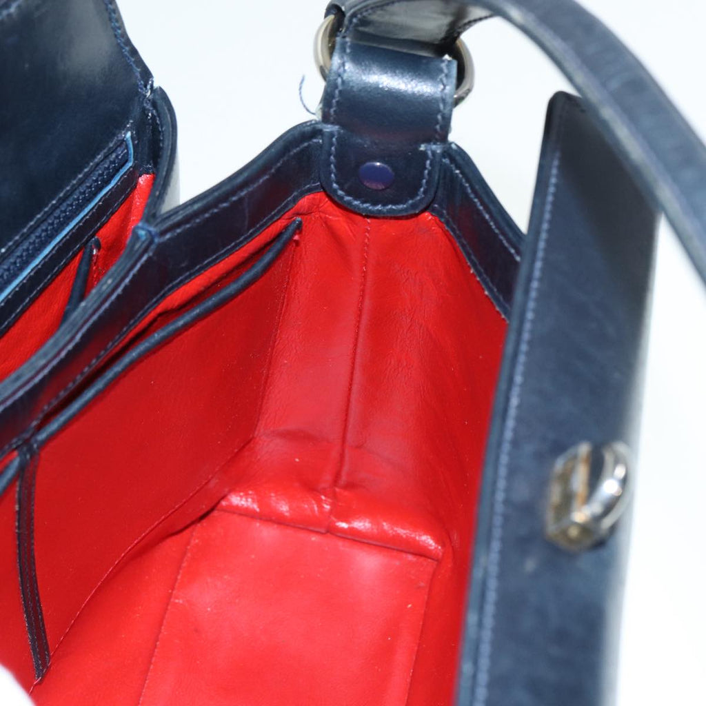 GUCCI Shoulder Bag Leather Navy Silver ep5614