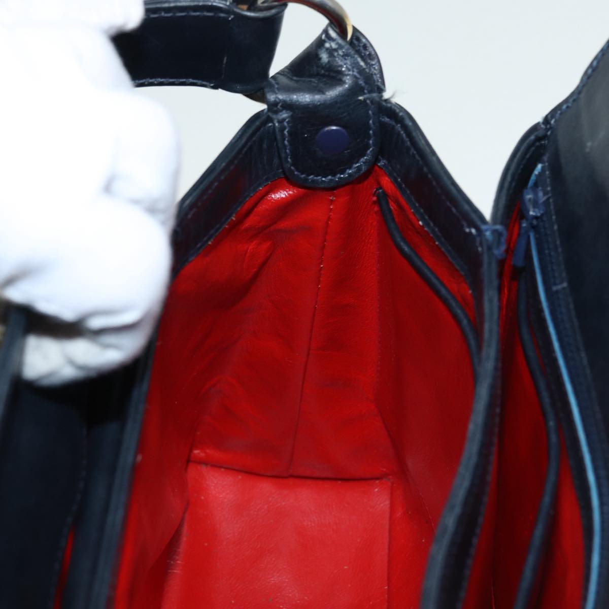 GUCCI Shoulder Bag Leather Navy Silver ep5614