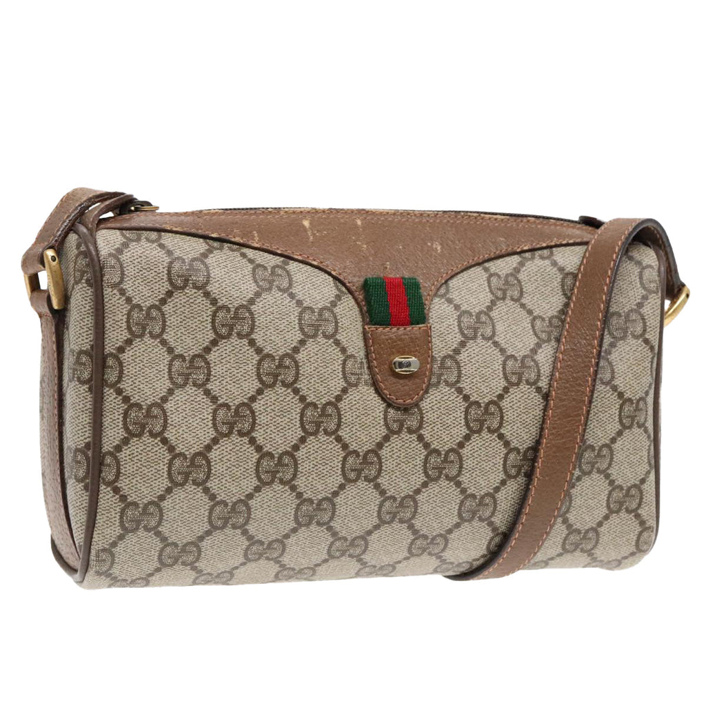 GUCCI GG Supreme Web Sherry Line Shoulder Bag PVC Beige Gold ep5616