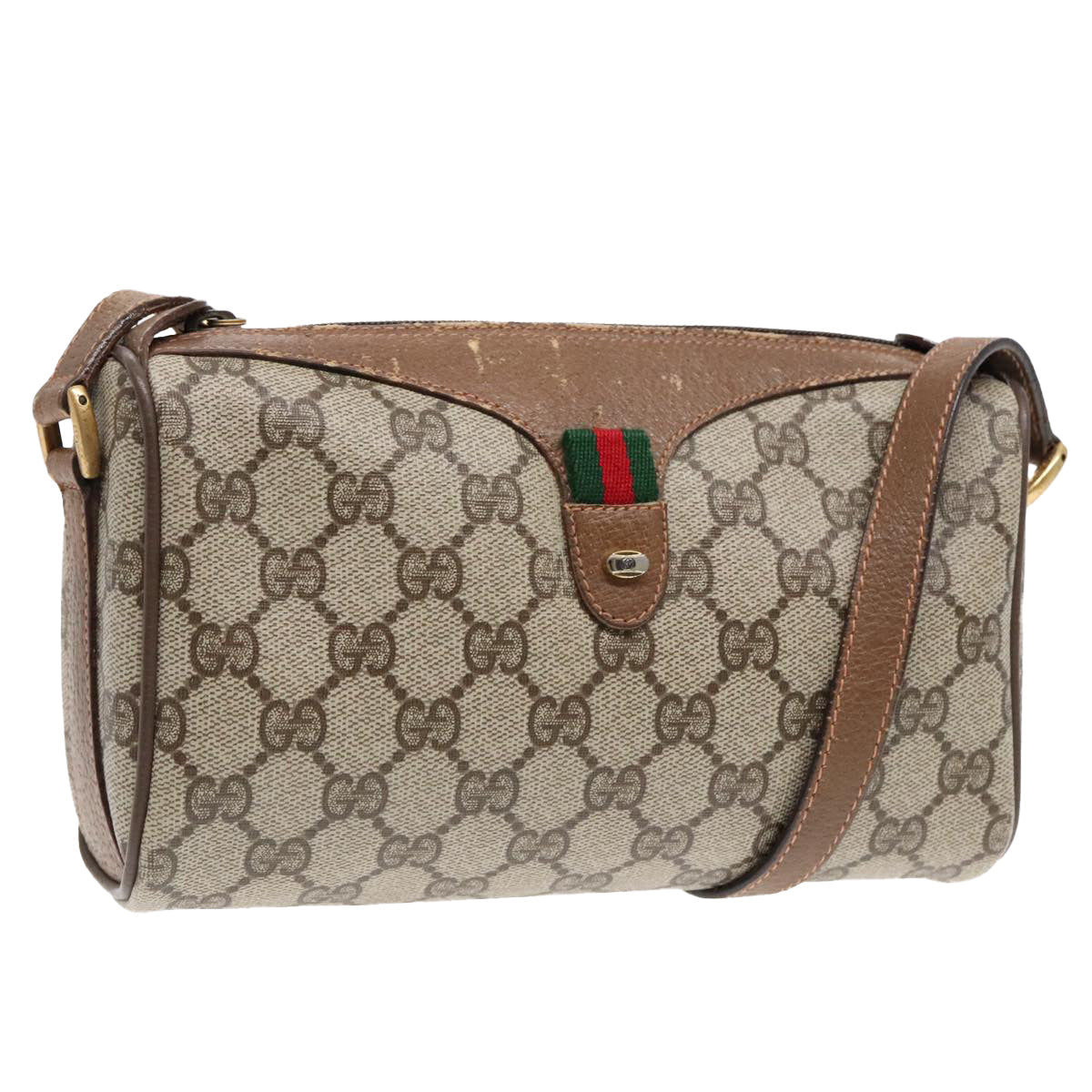 GUCCI GG Supreme Web Sherry Line Shoulder Bag PVC Beige Gold ep5616