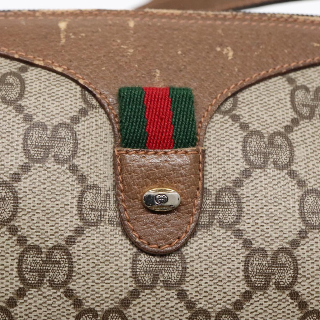 GUCCI GG Supreme Web Sherry Line Shoulder Bag PVC Beige Gold ep5616