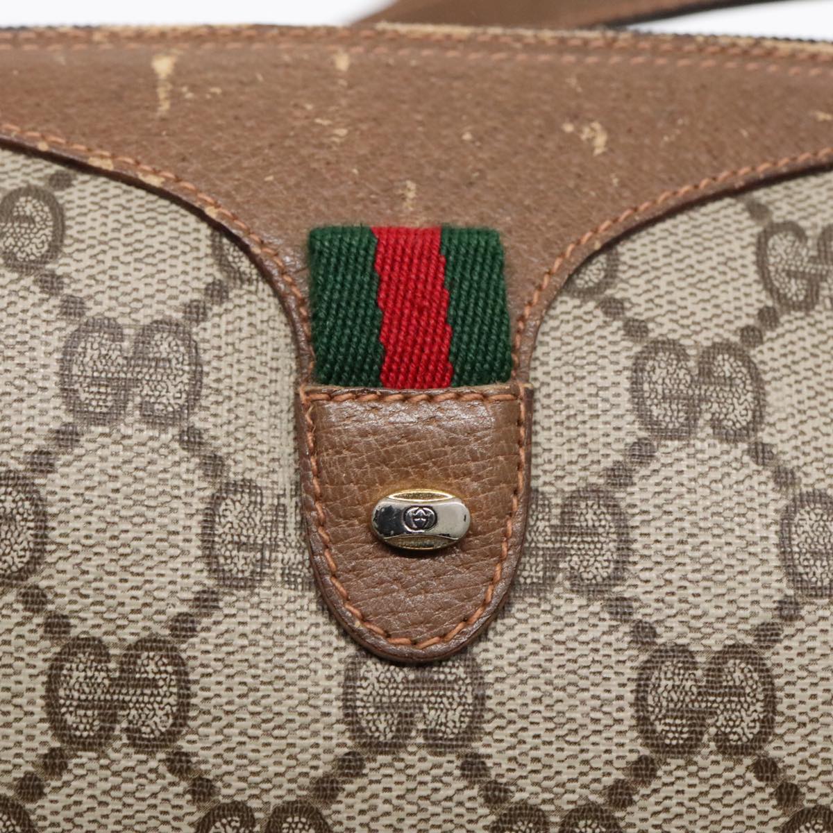 GUCCI GG Supreme Web Sherry Line Shoulder Bag PVC Beige Gold ep5616