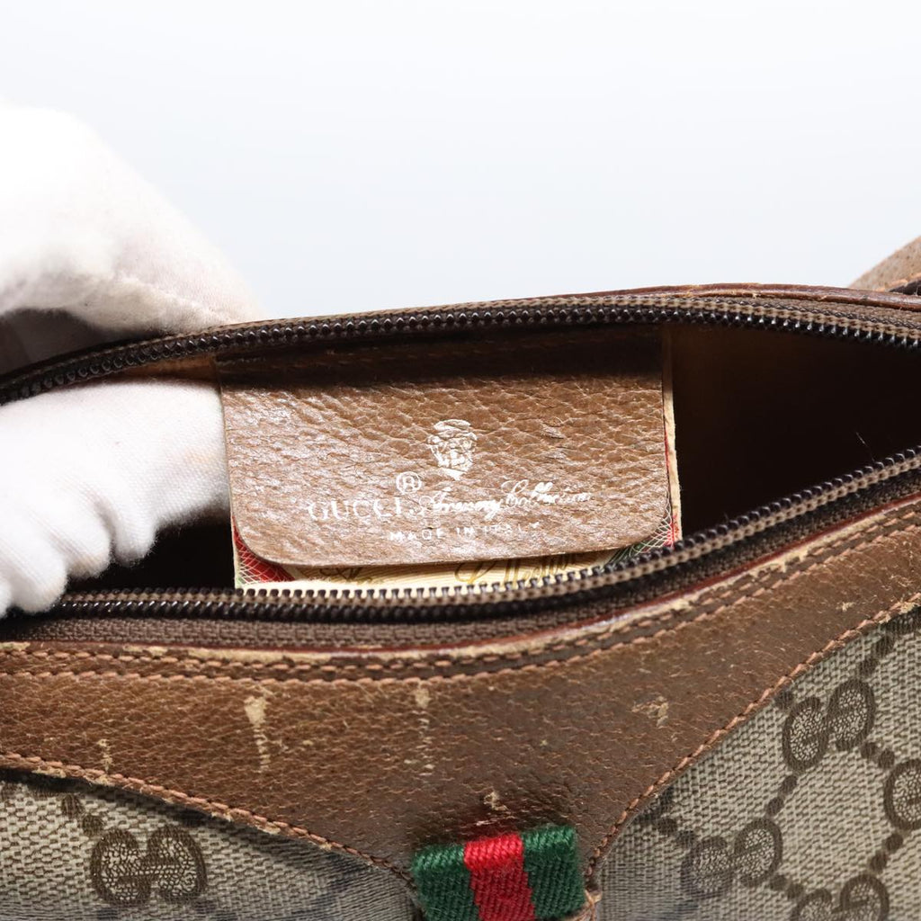 GUCCI GG Supreme Web Sherry Line Shoulder Bag PVC Beige Gold ep5616