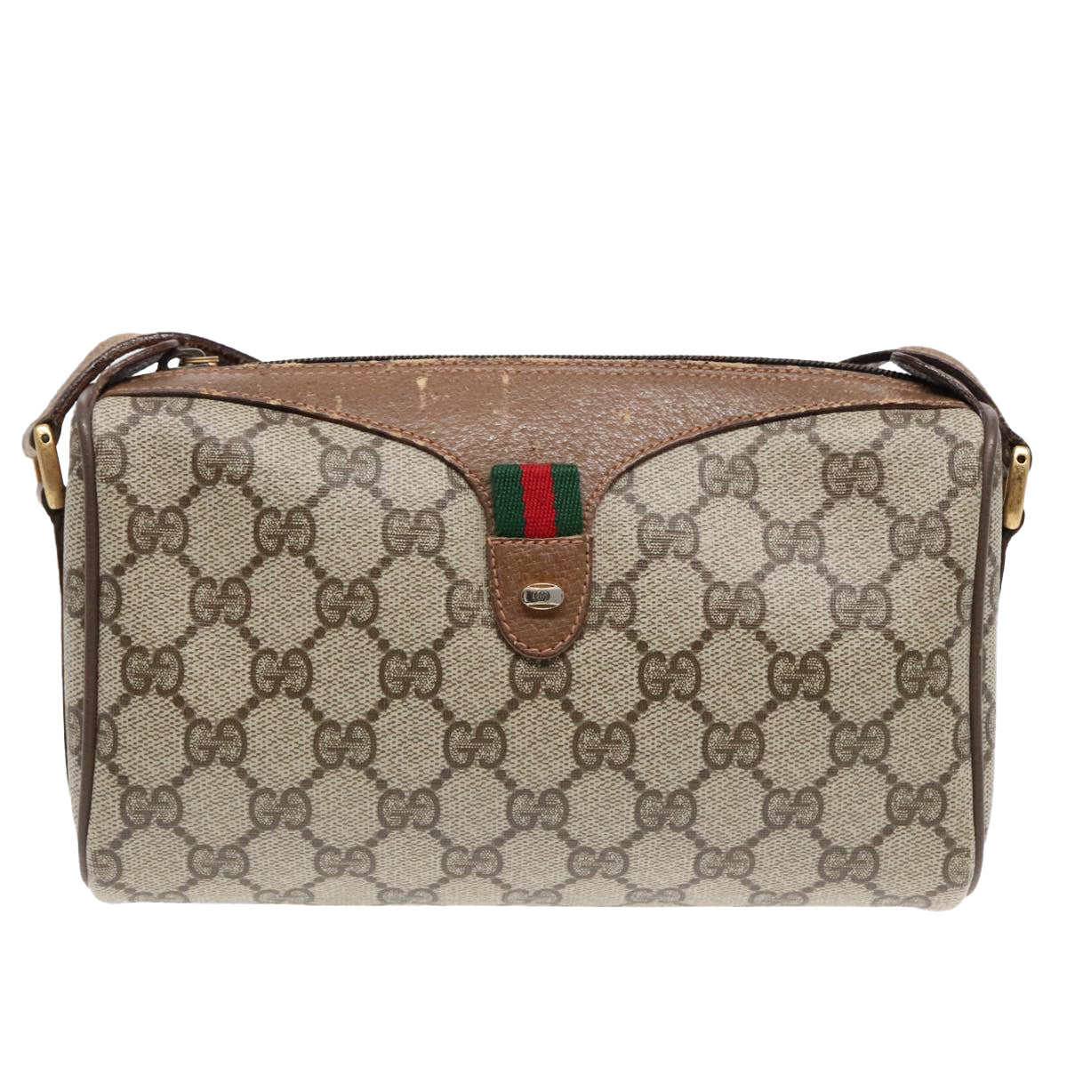 GUCCI GG Supreme Web Sherry Line Shoulder Bag PVC Beige Gold ep5616
