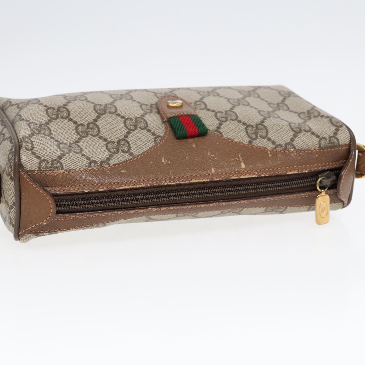 GUCCI GG Supreme Web Sherry Line Shoulder Bag PVC Beige Gold ep5616