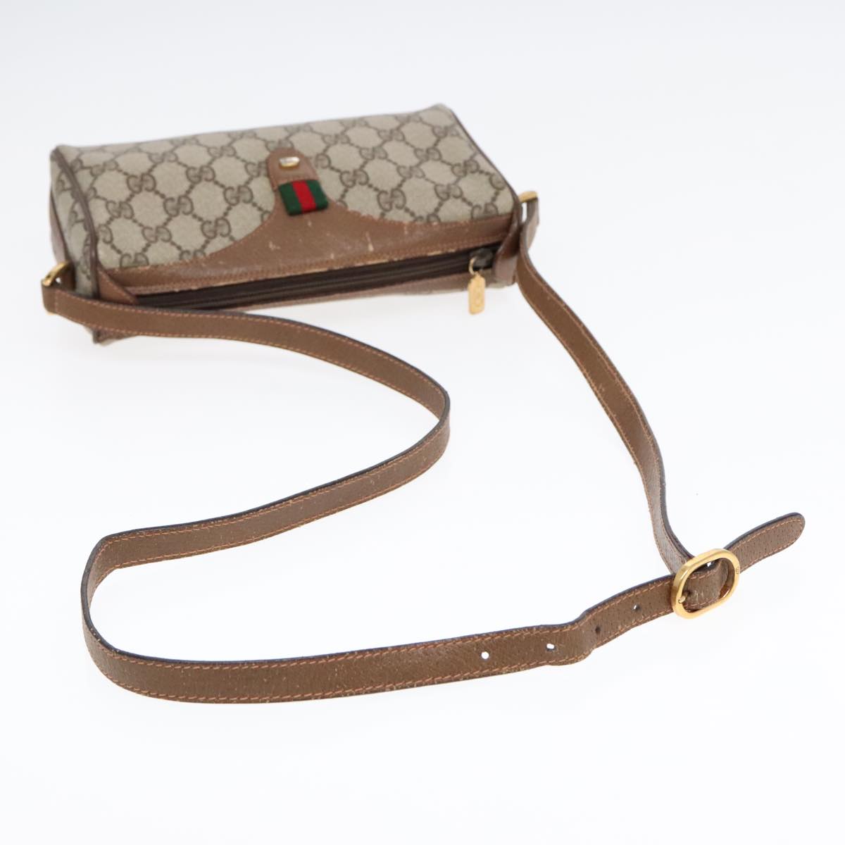 GUCCI GG Supreme Web Sherry Line Shoulder Bag PVC Beige Gold ep5616