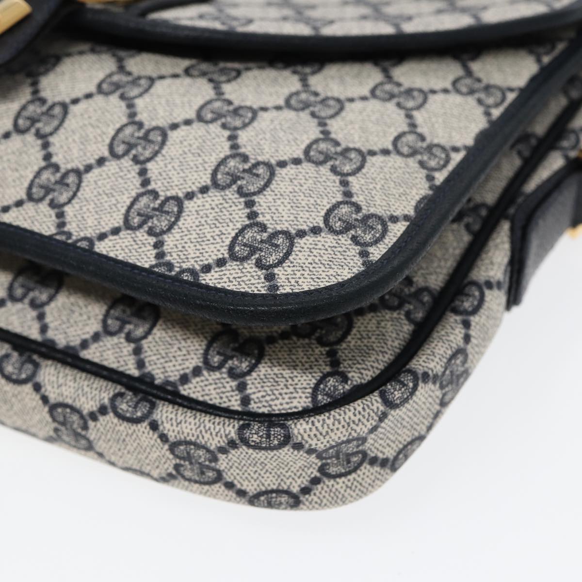 GUCCI GG Supreme Shoulder Bag PVC Navy Gold ep5618