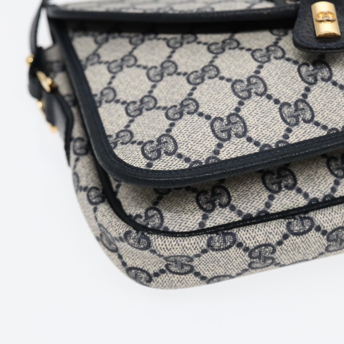GUCCI GG Supreme Shoulder Bag PVC Navy Gold ep5618