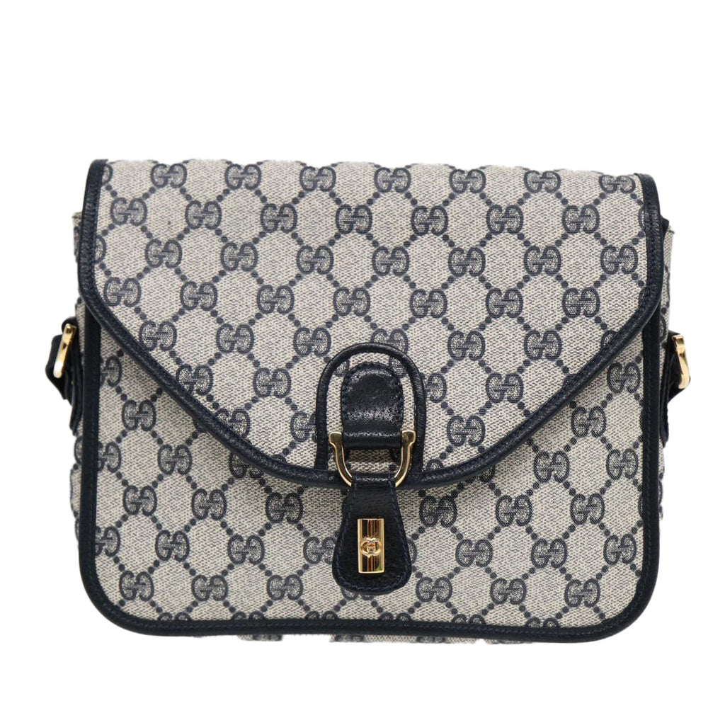 GUCCI GG Supreme Shoulder Bag PVC Navy Gold ep5618