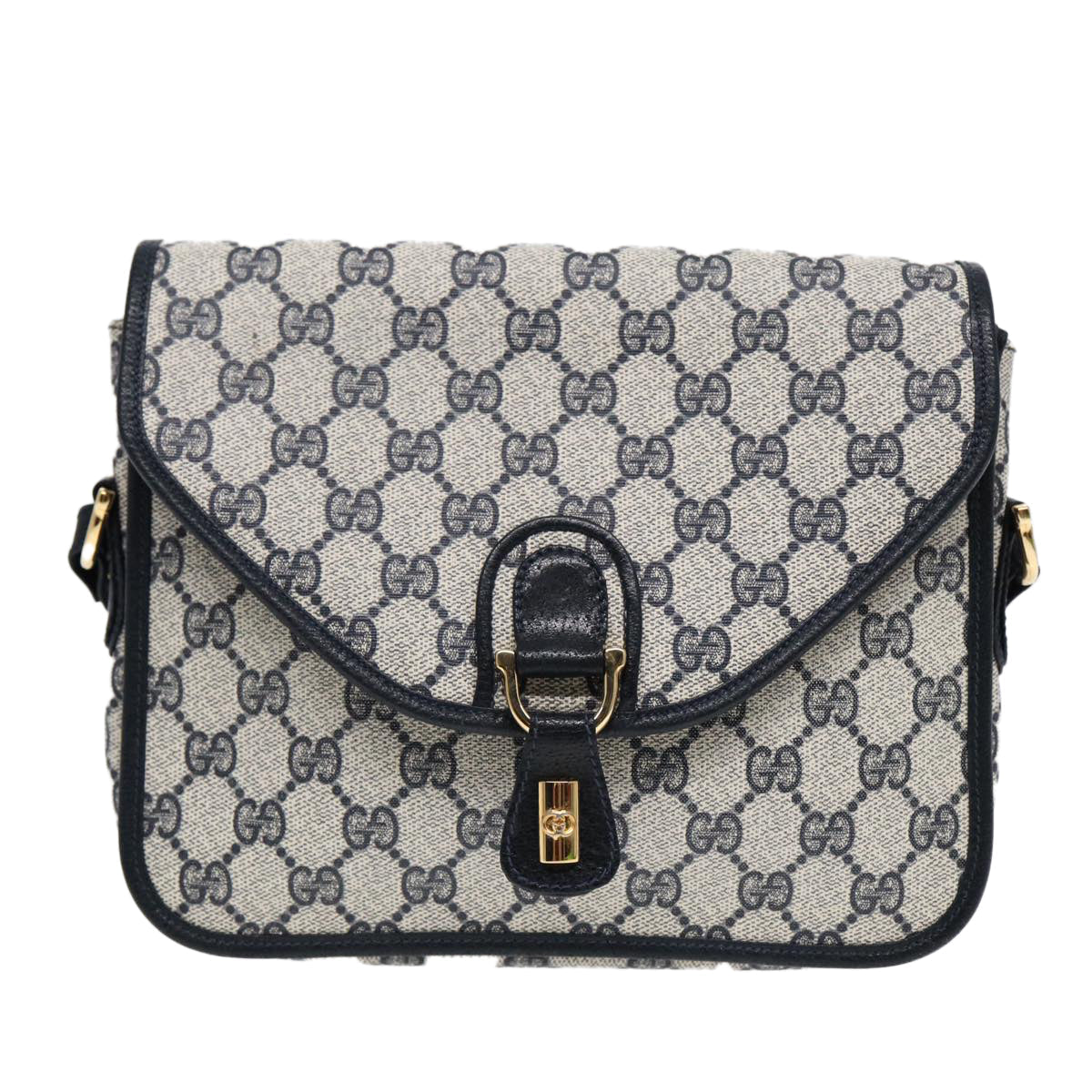 GUCCI GG Supreme Shoulder Bag PVC Navy Gold ep5618
