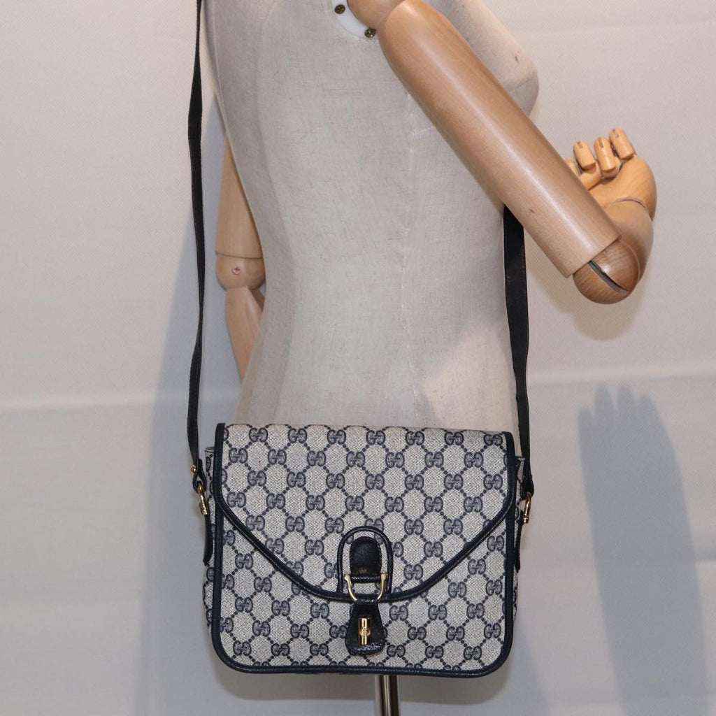 GUCCI GG Supreme Shoulder Bag PVC Navy Gold ep5618