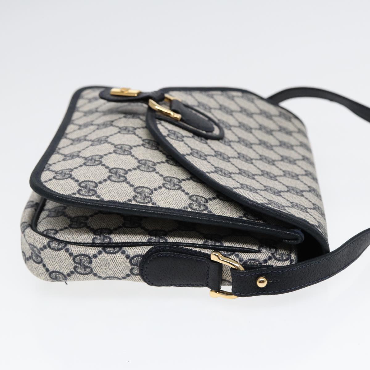 GUCCI GG Supreme Shoulder Bag PVC Navy Gold ep5618