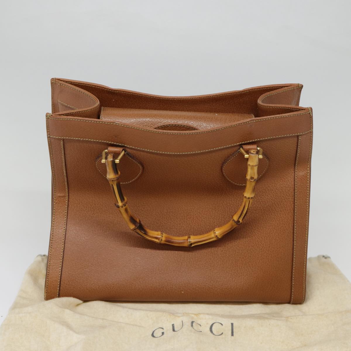 GUCCI Bamboo Hand Bag Leather Brown Gold 002 1186 0260 ep5623