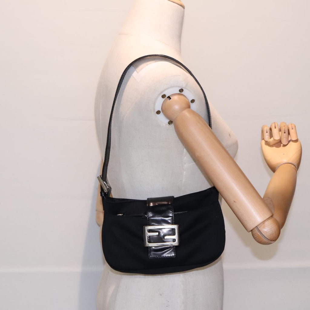 FENDI Shoulder Bag Nylon Black Silver ep5624