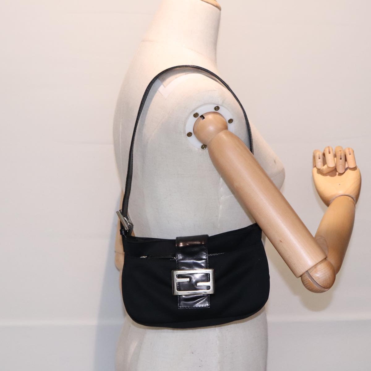 FENDI Shoulder Bag Nylon Black Silver ep5624