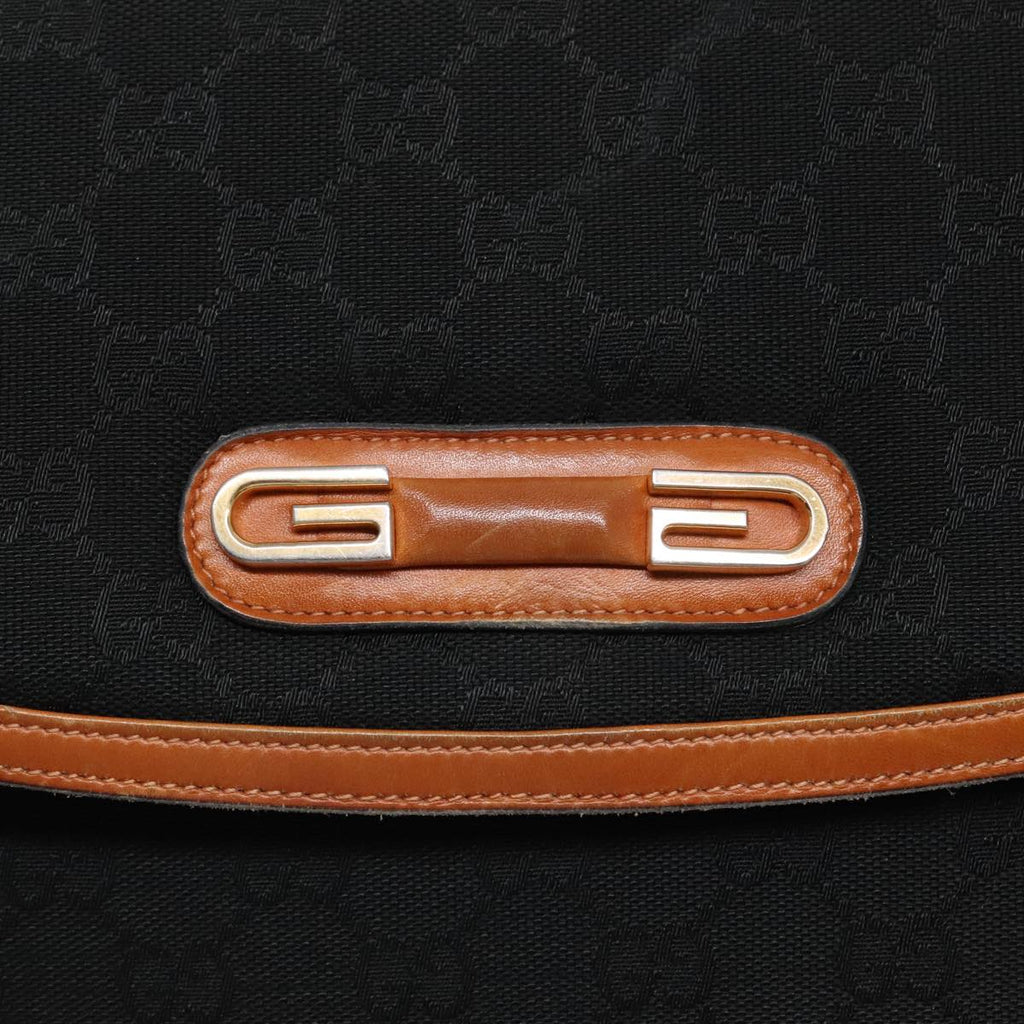 GUCCI GG Canvas Shoulder Bag Black Brown gold ep5626