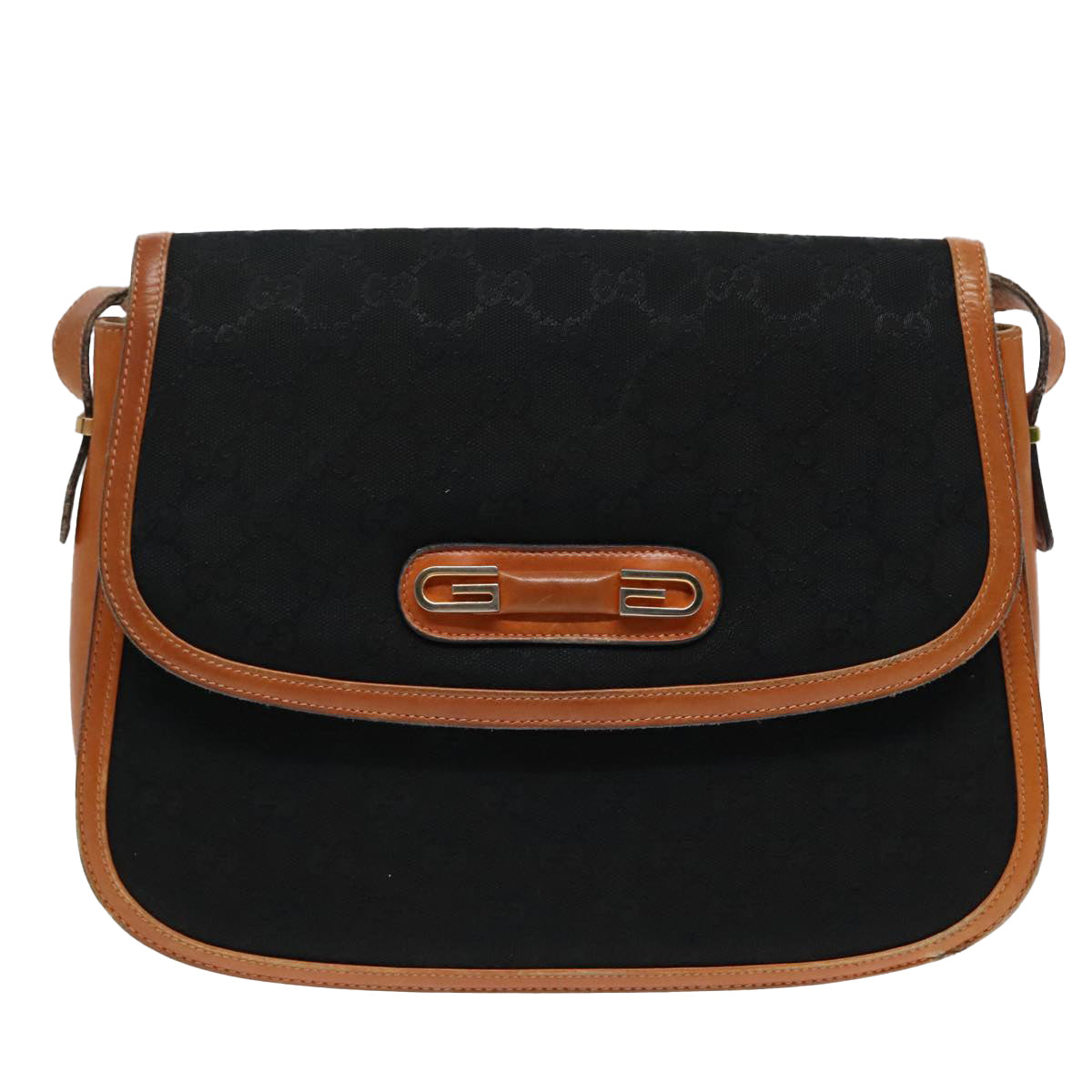 GUCCI GG Canvas Shoulder Bag Black Brown gold ep5626
