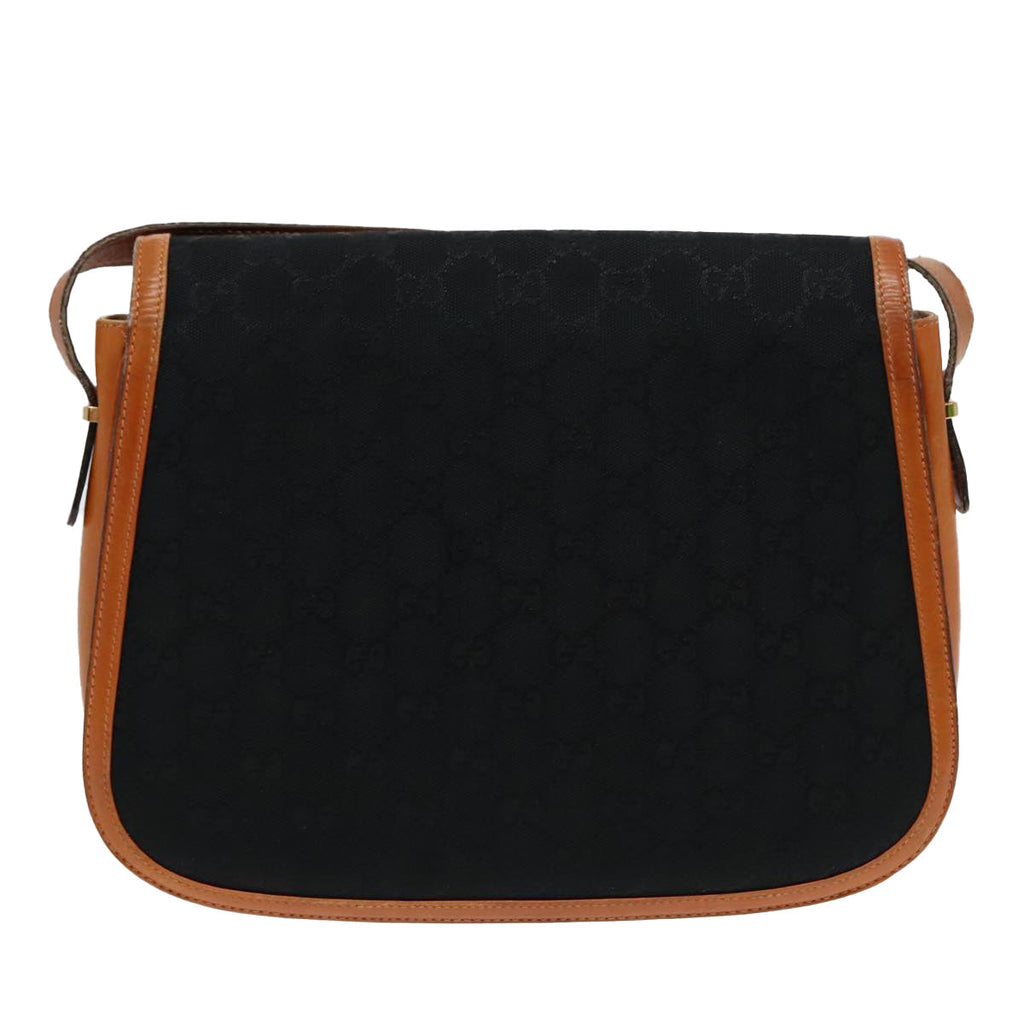 GUCCI GG Canvas Shoulder Bag Black Brown gold ep5626