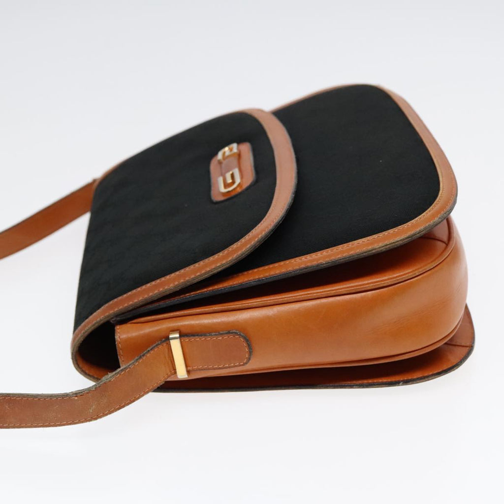 GUCCI GG Canvas Shoulder Bag Black Brown gold ep5626