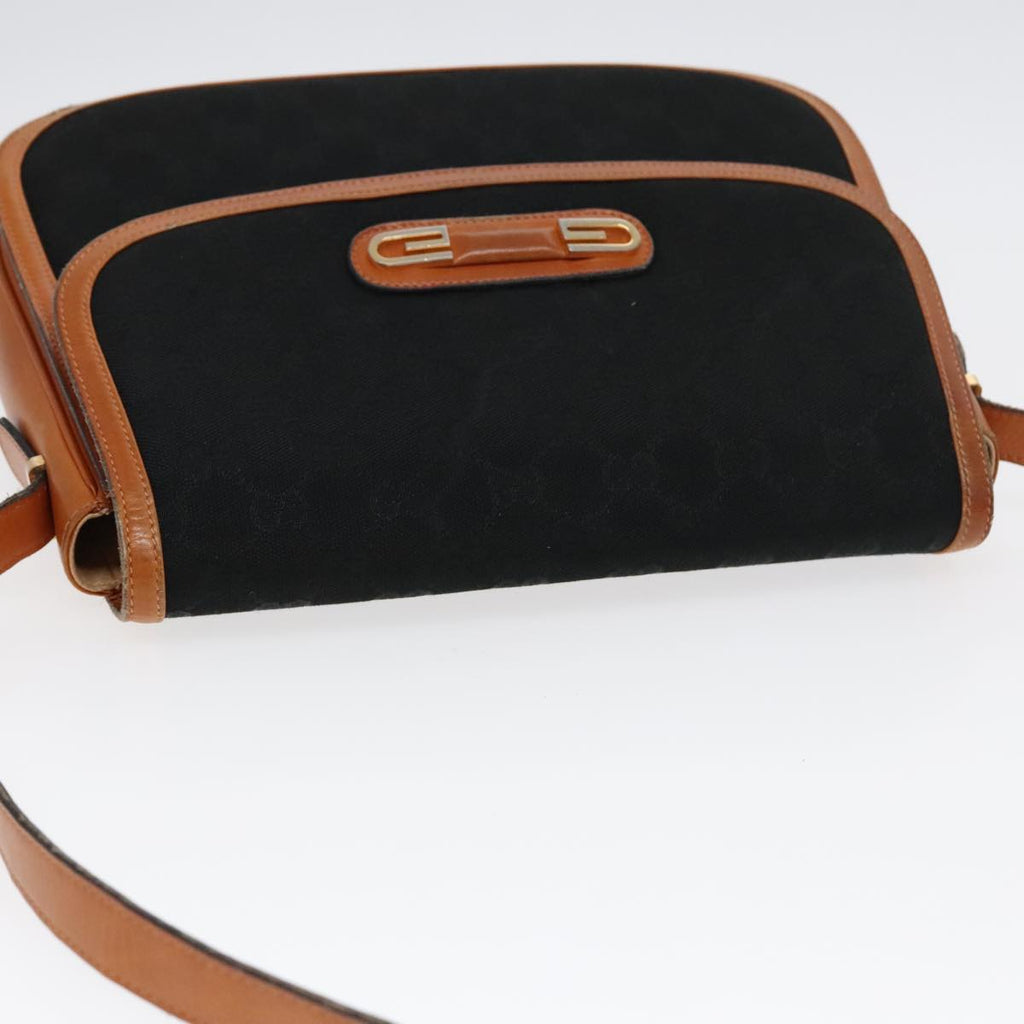 GUCCI GG Canvas Shoulder Bag Black Brown gold ep5626