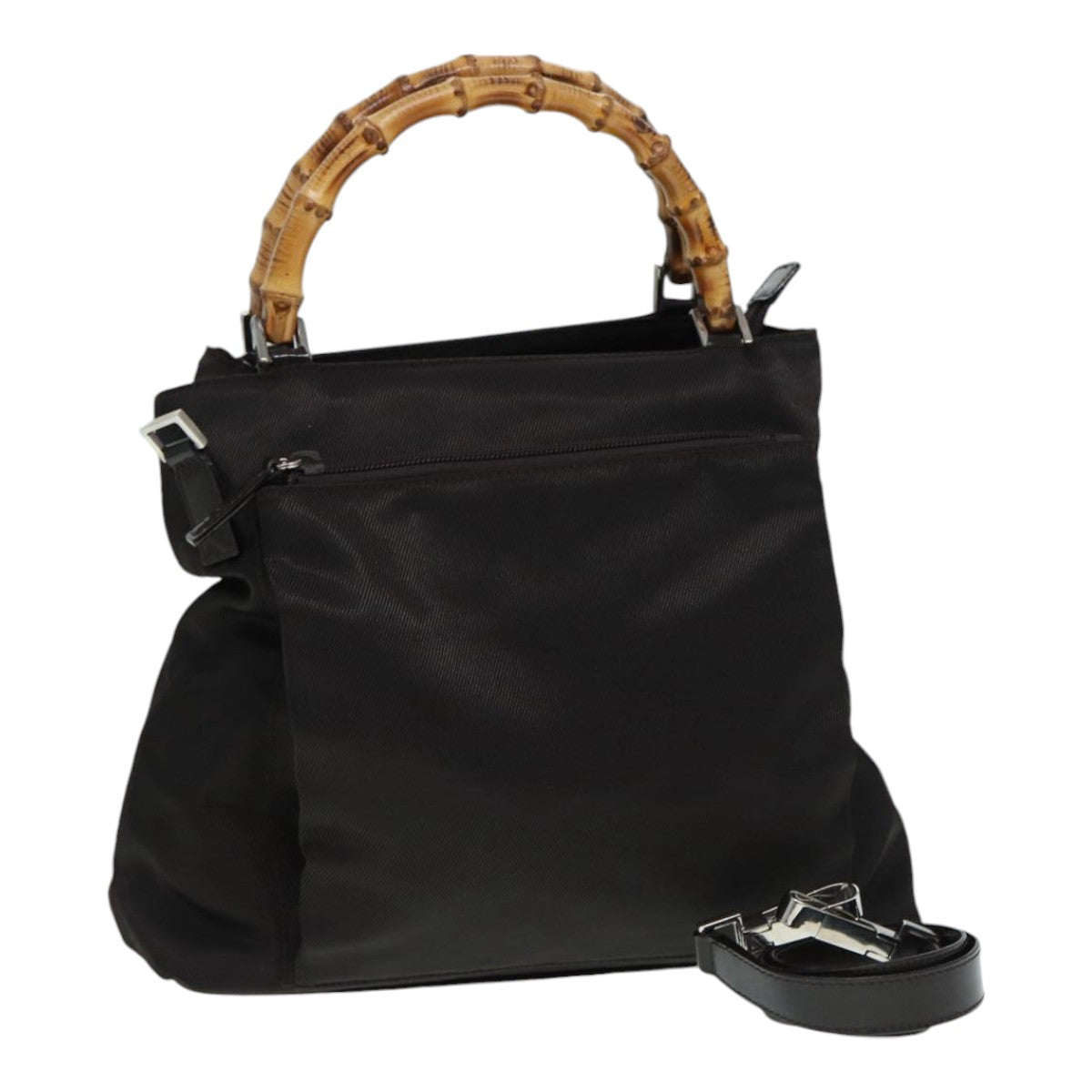 GUCCI Bamboo Hand Bag Nylon 2way Brown Silver 002 2122 0508 ep5630