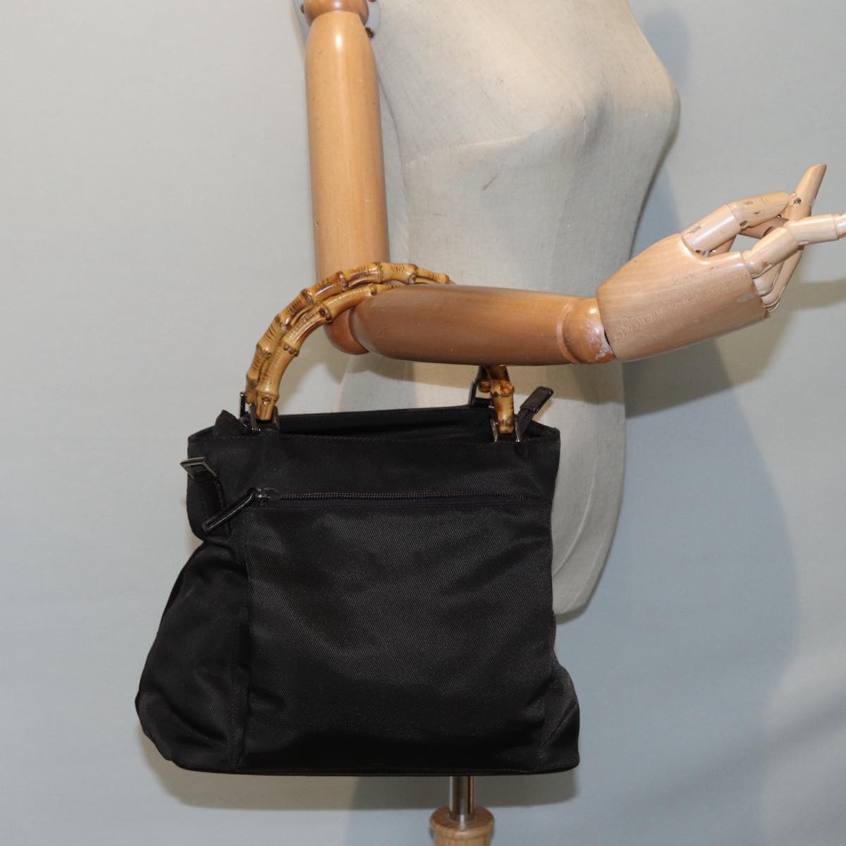 GUCCI Bamboo Hand Bag Nylon 2way Brown Silver 002 2122 0508 ep5630