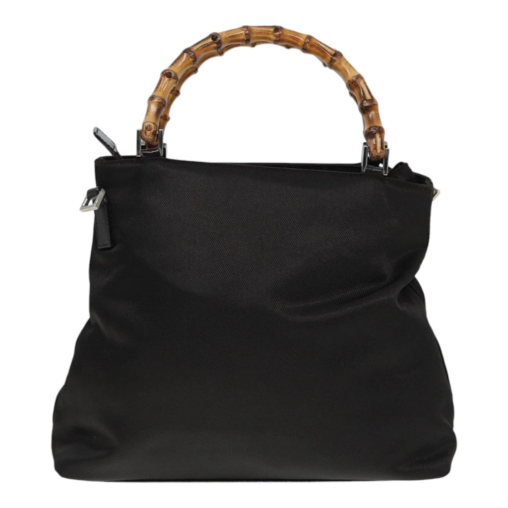 GUCCI Bamboo Hand Bag Nylon 2way Brown Silver 002 2122 0508 ep5630