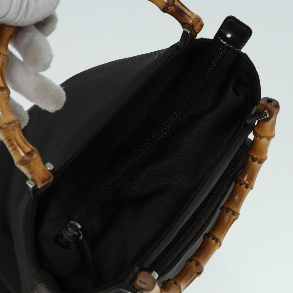 GUCCI Bamboo Hand Bag Nylon 2way Brown Silver 002 2122 0508 ep5630