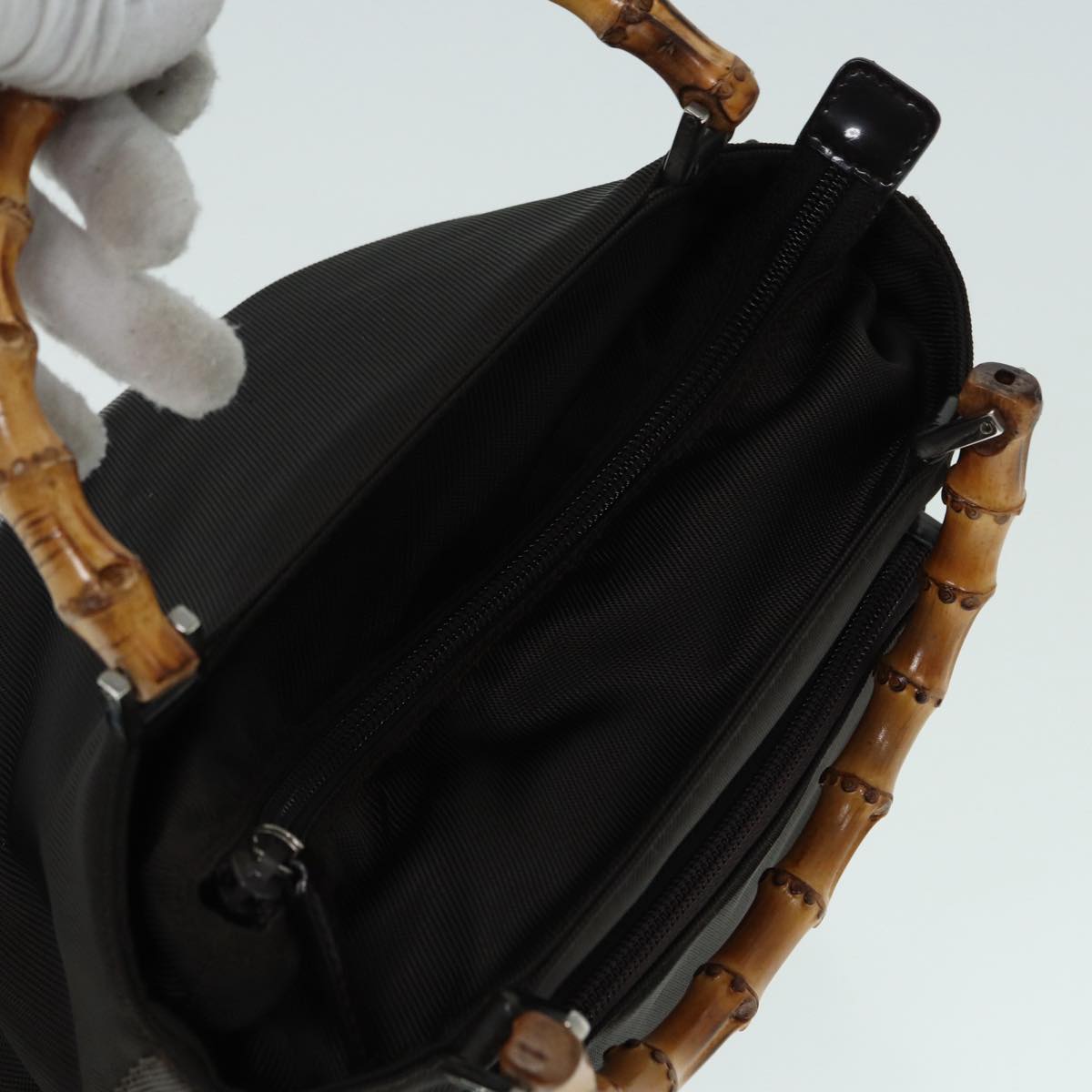 GUCCI Bamboo Hand Bag Nylon 2way Brown Silver 002 2122 0508 ep5630